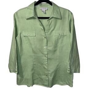 Vintage J.G. Hook‎ 100% Linen Button Up Shirt Sage Green Women's Size 12
